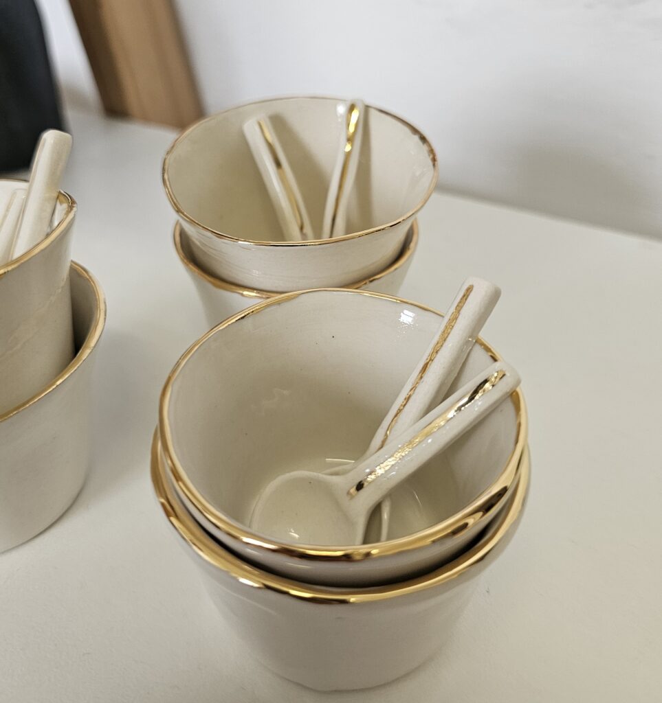 handmade ceramics cups and spoons